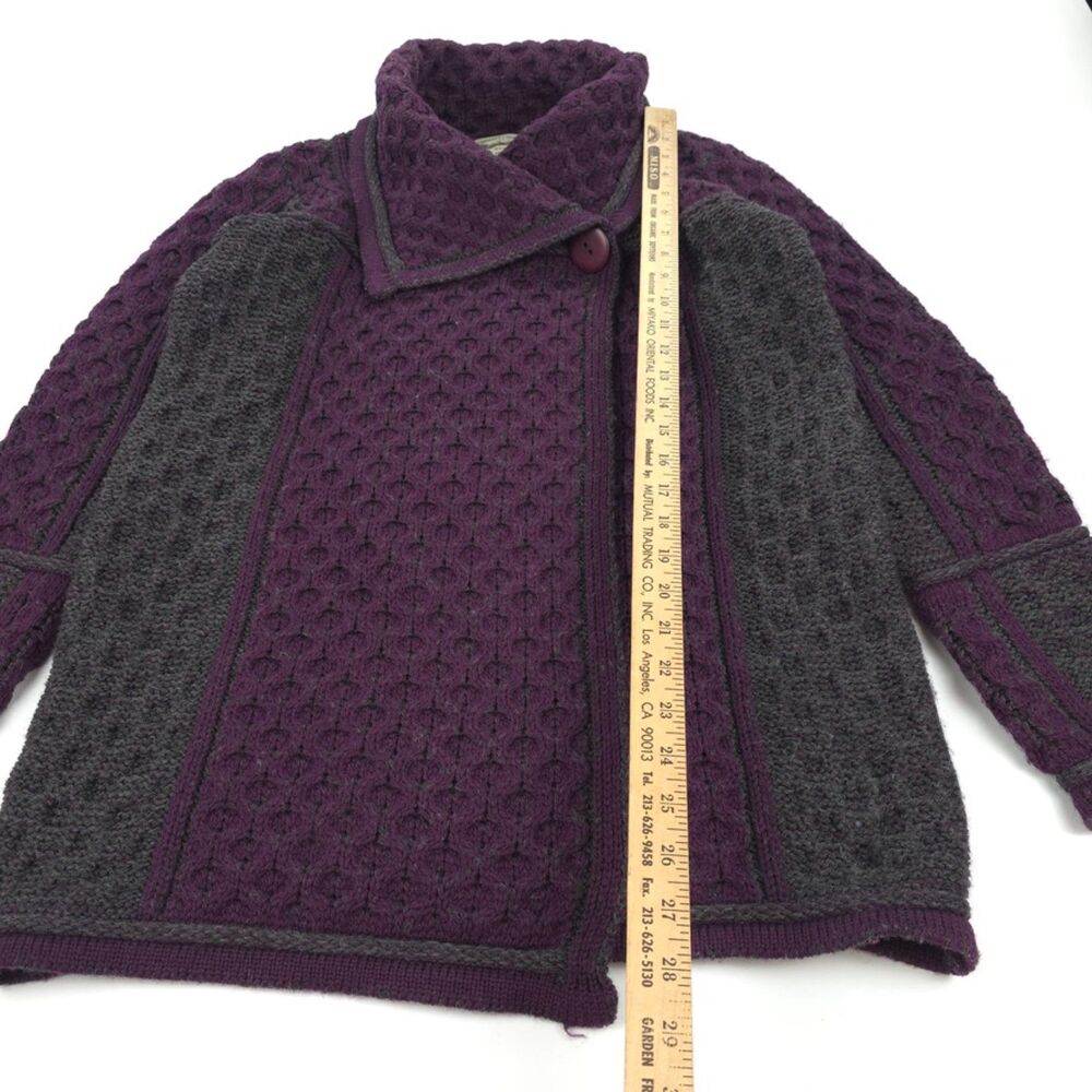ARAN CRAFTS Two Tone Merino Wool Cardigan Sweater Boho Lagenlook Heritage Lagom - Picture 5 of 11